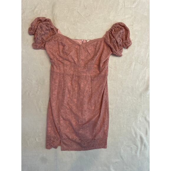 NWT ZEXXXY Off The Shoulder Mini Lace Dress Pink L Cocktail Party Puff Sleeve - Picture 1 of 10